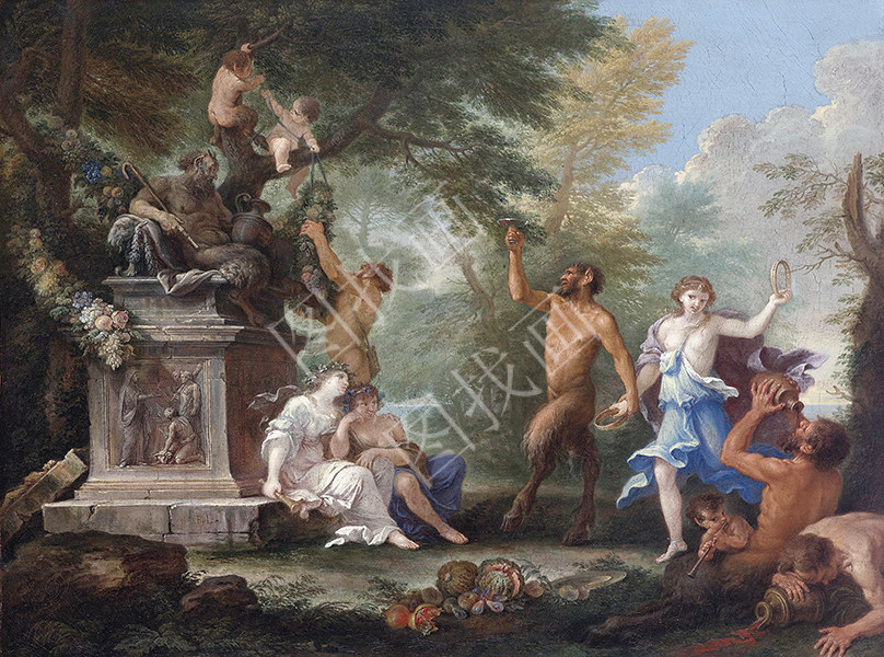 A BACCHANAL, WITH OFFERINGS STREWN AROUND A STATUE OF PAN
